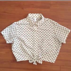 Printed rayon mid-length tie-up blouse